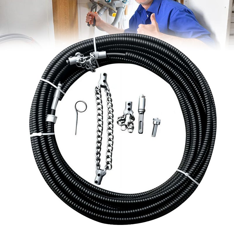 Drain Cleaning Cable, Sewer Descaling Chain, 8mm (1/4") Heavy Duty Drain Clog Remover Tools, Flexible Push Snake Cable for PVC Pipes, Toilets, Traps (Black 5Meter) - Image 1